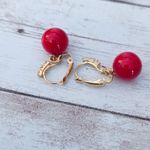 Vintage Earrings For Pierced Ears Red, Gold Tone, Clear Gem Red Photo 2