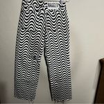 The Ragged Priest  Black and White Wave Psychedelic Groovy Raw Hem Wide Leg Jeans Photo 7