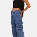 Edikted Jaimie Cargo Jeans Baggy Fit Pockets Low Waist Blue Denim Y2K NEW Size L Photo 10