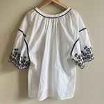 ZARA  Loose White Top Blouse with Black Embroidered Short Sleeve Womens‎ Size XS Photo 6