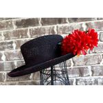 Scala VTG The  Collection Black Straw Weave Hat Flower Embellishments Cru… Photo 4