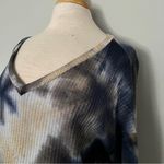 The Comfy BiBi Navy Blue Tan White Tie Dye Waffle Knit Long Sleeve Top Size L Photo 2