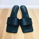 Good American Black Satin Rhinestone Kitten Heel Slide Square Toe Size 7 New Photo 1