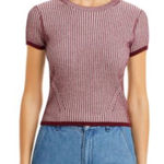 Rag and Bone Alexis Ribbed Short Sleeve Tee Pink/ Burgundy L Photo 0