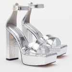 Good American  Ankle Strap Open Toe Platform Sandals Silver Size 8 Photo 0