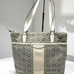 Coach  Blue White Leather Monogram Signature Stripe Tote Photo 0