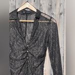 ZARA Ruched Sexy Lace Elegant Black Long Sleeve With Gold Touch Women's blouse Photo 3