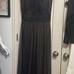 Tadashi Shoji Navy Tulle Pleated Gown Photo 0