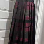 Joan Rivers Vintage Plaid Silk Skirt Burgundy Black Pleated Long Skirt Photo 0