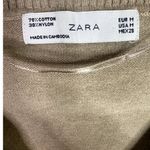 ZARA Long Sleeve Cotton Sweater Hem Detail VNeck Lightweight Ribbed Hem M Beige Photo 5