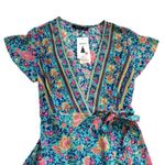 Zesica Blue Pink Floral Short Sleeve V Photo 7