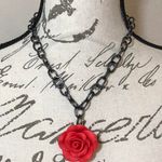 Red Rose Gun Metal Gothic Necklace New Photo 1