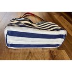 Tommy Hilfiger Navy Blue, Cream Canvas, Chain Shoulder Bag, Gold Tone EUC Photo 7