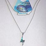 Silver Tone Shell Lightning Bolt Pendant Necklace Blue Photo 1