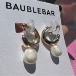 BaubleBar  gold tone open loops white pearl drops earrings Photo 3