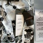 MAXSPORT Floral Dress Blue Black Ruffles Lined Midi Elastic Waist Belt Small NWT Photo 6