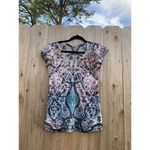 One World One‎ World Top Womens Petite Medium Boho Hippie Flowy Babydoll Short Sleeve fall Photo 1