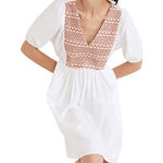 Madewell Embroidered Poplin Mini Dress Puff Sleeve V neck Size XS NWOT Photo 0