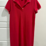 Lands' End  Red Cotton Polo Shirt Dress White Trim Preppy Tomato Girl Photo 0