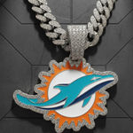 NFL Miami Dolphins 20 Inch Necklace Pendant Cuban Chain Link Football Jewelry Photo 0