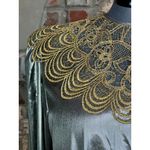 Blouse silver lamee gold lace 1980s shoulder pads Size 12 Photo 2