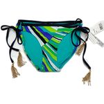 Trina Turk Snap Sapphire Side Tie Bikini Bottom Gold Tassels – Sunburst Print Photo 6