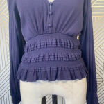 Pookie & Sebastian Smocked Bell Sleeve Top in Navy Photo 5