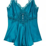 Victoria's Secret Blue Teal Victoria’s Secret Stretch Satin Cutout Romper Small Photo 0