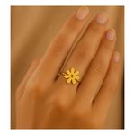 Gold Titanium Flower Cuff Ring – Adjustable Open Band Photo 1