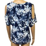 Venus  Blue Tie Dye Rayon Blend V Neck Cold Shoulder Short Sleeve Top Womens M Photo 5