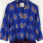 Anthropologie Maeve Woodland Walk Blue Boho Popover Button Top Size 8 Photo 8