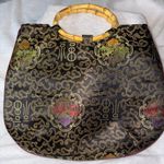 Elegant Black and Gold Satin Lotus Women's Bag with Bamboo Handle Photo 1