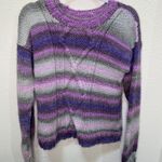 Handmade Purple Cable Knit Grannycore Sweater Purple Gray Chunky Stripe‎ Size M Colorful Photo 0
