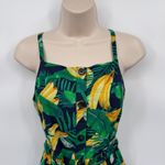 Old Navy  Tropical Banana Maxi Dress Womens S  Blue Green Cotton Blend‎ Tie Belt Photo 1