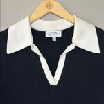 & Other Stories & Other Stories Collared Short Sleeve Polo Sweater Ribbed Medium Black Off-White Photo 7