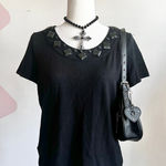 Jones Wear Black Beaded Neckline Top, Y2K, Boho, Glam, Vintage, Retro,‎ Elegant, Medium Photo 0