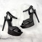 Saint Laurent Tribute Metallic Croc Leather Platform Sandal Heels Gunmetal 39 Photo 2