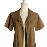 Anthropologie Millard Fillmore Short Sleeve Coat XS Brown Leather Pocket Buttons Photo 2
