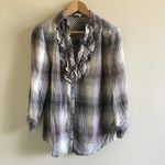 Joie  Fara Tuxedo Plaid Ruffle Button Up Shirt SZ S‎ Photo 2