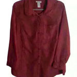 Catherines Cathrines Plus Size 14/16 0X Button Down Shirt Faux Suede Red Holiday Festive Photo 0
