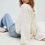 Free People | Lace Up Back Oversized Waffle Knit Sweater Ivory Small Photo 1