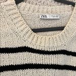 ZARA  Women's Knit Sweater - Black and Cream Stripes Photo 1