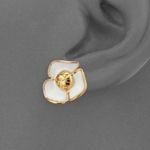 Tory Burch New Fleur Flower Stud Earrings White Enamel/Gold on TB earring card Photo 6