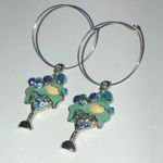 Silver Tone Hoop Dangling Margarita Cocktail CZ Rhinestones Pierced Earrings Photo 1