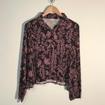 Free People Womens Blouse Top Floral Button Up Long Sleeve Black Pink Medium Photo 1