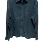 Eskandar Leather Shirt Jacket Shacket Green Blue Size 1 Women’s Large Photo 1