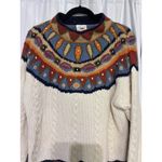 Marsh Landing Hand Knits Women Sweater Size M Fair Isle Cream Cable Knit Blue Size M Photo 1