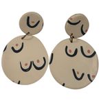 Abstract Face Body Eyes Tortoise Shell Dangle Earrings Boob Polymer Set 4 Pairs Tan Photo 2