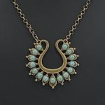 Premier Design Necklace Lotus Brassy Tone Faux Turquoise Gold Photo 2