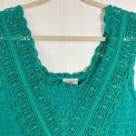 Oak & Trellis Women's Shirt Sz L Kelly Green Crochet Ruched‎ Top Sleeveless Photo 1